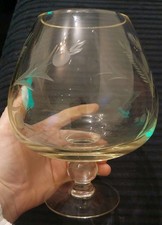 Large Brandy Snifter With Leaf Pattern/Design - Clear Glass - Preowned 