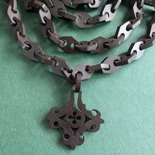 Long Antique Victorian Gutta Percha Chain Cross Pendant Necklace Vulcanite