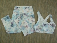 Good American Women Size 2 Piece Gym Kit Leggins Vest Top White Tie Dye