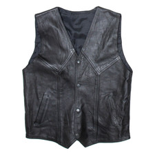 Mens Biker Waistcoat Black Leather Faux Leather M