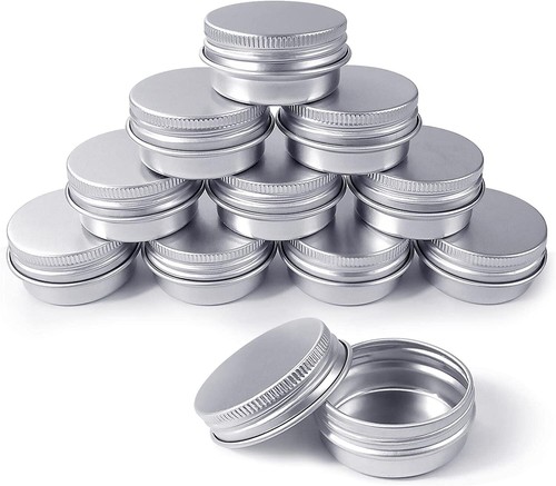 Round silver metal tin 15ml - round,