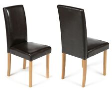 2 New Brown Faux Leather Torino Dining Chairs Oak Stained Leg Very Slight 2nds