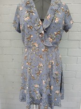 Women's Tenki blue floral mock wrap tea  dress size 14