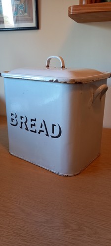 Vintage enamelled bread bin - bread,