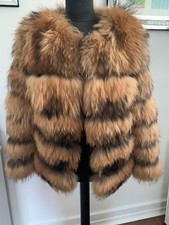 Farmed Ranch Real Fox / Raccoon Fur coat  shearling Jacket sz L UK12 US8 EU38
