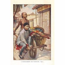 CHINA Wheelbarrow & Passenger - Antique Print 1921