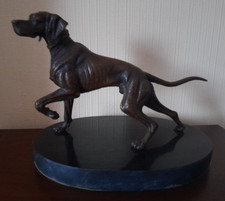Solid Bronze Pointer Dog Signed Nico On Marble Base
