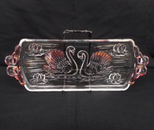 Mikasa crystal Swans sandwich tray - 39 cm long - pink highlights