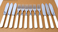 Fish Cutlery Set Cream Handled Chrome Plated Sheffield Knives Forks 12 Piece