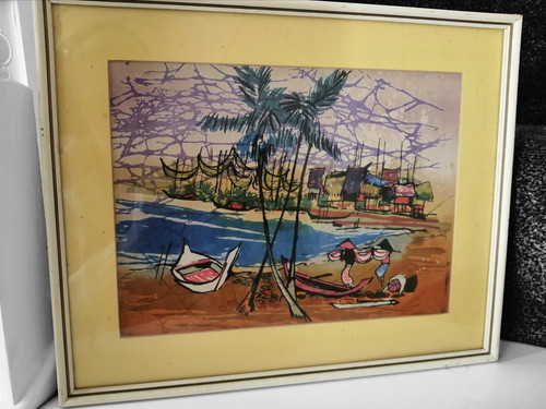 Vintage 1950s framed batik - vintage,