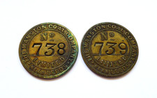 2 COLLIERY CHECKS, MANSTON COAL CO LTD NR LEEDS YORKSHIRE, c1869-1882, SCARCE.