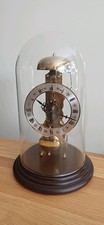 German Hermle  8 day Brass Skeleton Mantle Clock & Glass Dome. Working Order. 