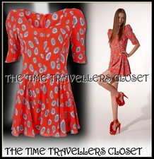 Barbara Hulanicki Topshop Leopard Spot Coral Orange Babydoll Swing Dress UK 10