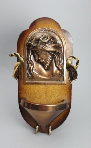 Holy water font bronze plaque - holy,