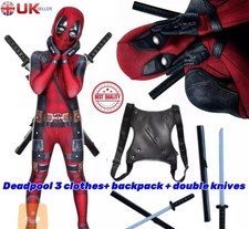 Deadpool Costume Cosplay Kids Bodysuit Boys Children Day Fancy Dress Party UK