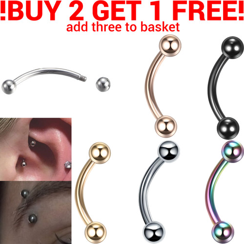 Curved eyebrow bar piercing - curved,