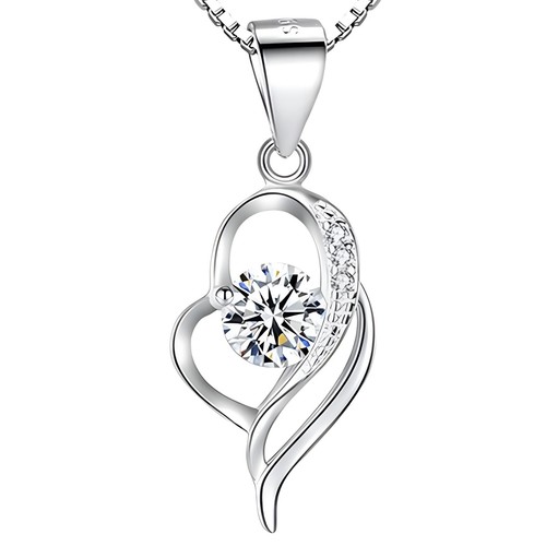 Sterling silver heart necklace - silver,