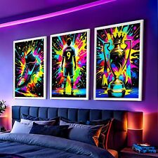 Personalised Football Prints Posters Boys Bedroom Black Gamer Set of 3 Wall Art