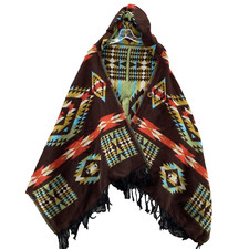 Aztec Schwal Womens One Size Brown Aztec Boho Tribal Poncho Native South Western