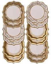 Pack of 12 Gold Vintage Porcelain Style Medium Paper Plates - 3 Designs -