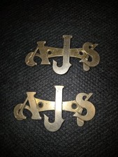VINTAGE AJS PETROL TANK BADGES PAIR USED