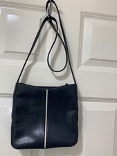 Tula Navy Blue & White Stripe Leather Shoulder Bag Handbag Crossbody Used VGC