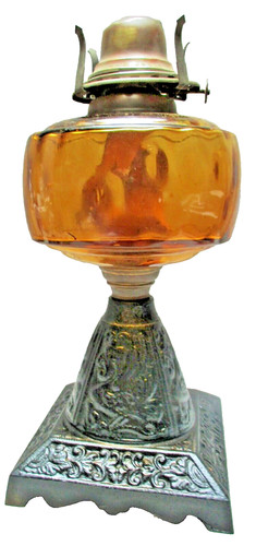 Oil lamp amber - glass, iron
