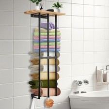 Wall Mounted Towel Rack Metal Storage Shelf Holder Rail Bathroom Organizer Black