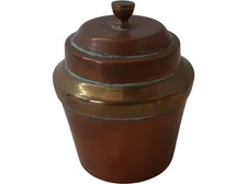 Antique Copper and Brass Small Tea Caddy ? with Lid and Glass Liner