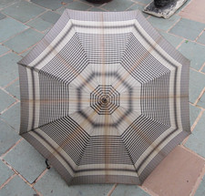 Vintage Ladies Stripe Pattern Umbrella w/Black & Gilt Decorative Handle #4