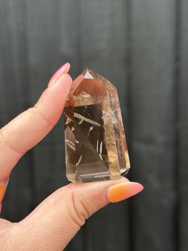 Smokey lemurian quartz point - quartz,