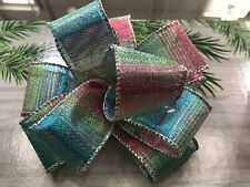 Luxury Sparkly Wired - Edged RIBBON Multicolour / Rainbow Stripes  1.5"=3.8cm