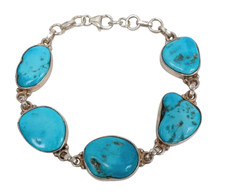 Vintage Sterling Silver Bracelet With Natural Turquoise Stones Handcrafted 21g