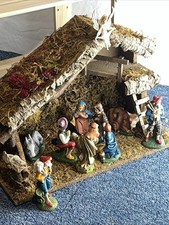 Christmas Nativity Set Vintage Italian Italy Creche Manger 11 Figures And Stable