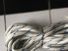 Rope polyester Doublebraid size 16 mm length 18 metres white.& blue New unused..