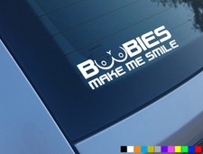 BOOBIES MAKE ME SMILE FUNNY CAR STICKERS DECALS TIT BOOB WINDOW VINYL 
