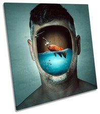 Fish Tank Face Funny Bathroom Picture CANVAS WALL ART Square Print Turquoise