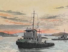 Watercolour Tug Boats at Hong Kong Harbour by David Addey