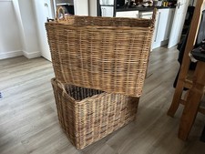 XL Handled Wicker Baskets X2, ideal for log storage, Christmas, toys 