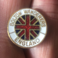 RARE OLD BOLTON WANDERERS ENGLAND UNION JACK ROUND ENAMEL PIN BADGE