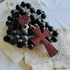 Old French Monks Rosary Beads Hand Crafted Large Wooden Beads  61" - 5 Decades