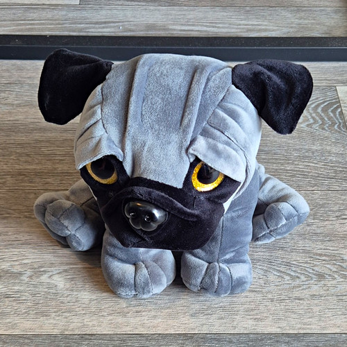 Grey black pug - grey, plush