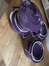 Set of 4 Mini Casserole Ceramic Dishes Lids - Maison by Linea Home -purple 11cm