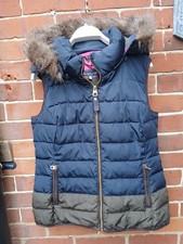 Navy Hooded Joules Gilet Size 14 Uk Quilted Bodywarmer