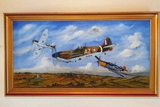 Oil On Board of Spitfires and a Messerschmitt - Battle of Britain - large Size 
