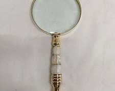 Nautical Magnifying Glass Pearl Dia 4" Office Brass Gift