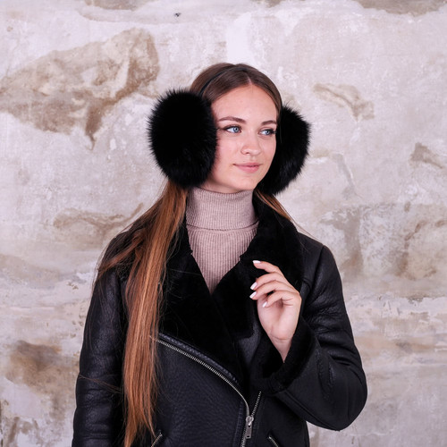 Black fur earmuffs for women - fur,