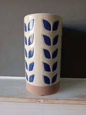 Rare Vintage Dickins And Jones Vase Hand Made Pottery In Blue and Cream Mcm