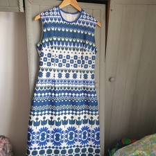 Vtg 60s Dress Sz M  Blue White