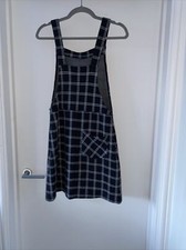 Charcoal and White Plaid Dungaree Dress Topshop Size 10
